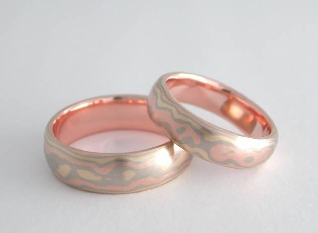 eight layer mokume wedding rings
